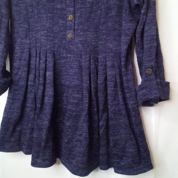 New Directions Shirt Women L Long Roll Tab Sleeve Pleated Top Button Blue - Picture 7 of 16